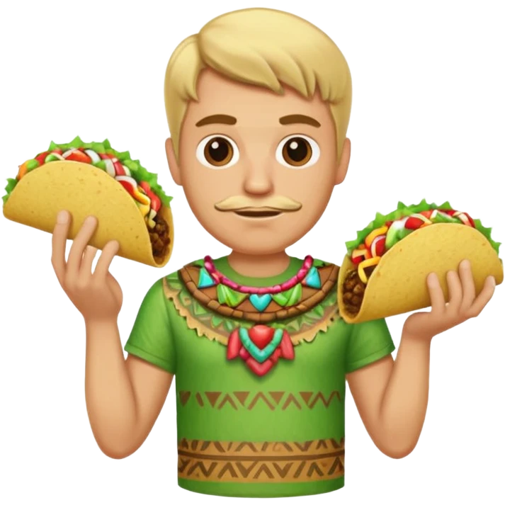 blonde man with tiki shirt holding taco emoji