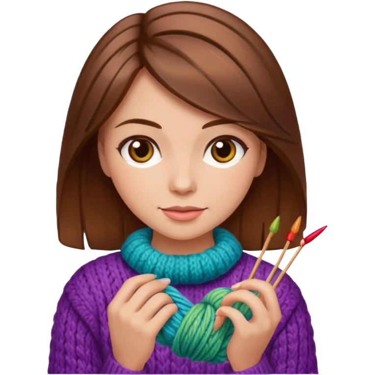  Woman with brown hair and highlights no glasses Knitting emoji emoji