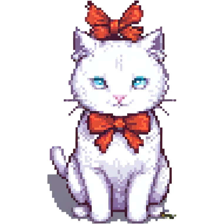 Hello Kitty, pixel art style, white cat with a red bow, retro video game look emoji