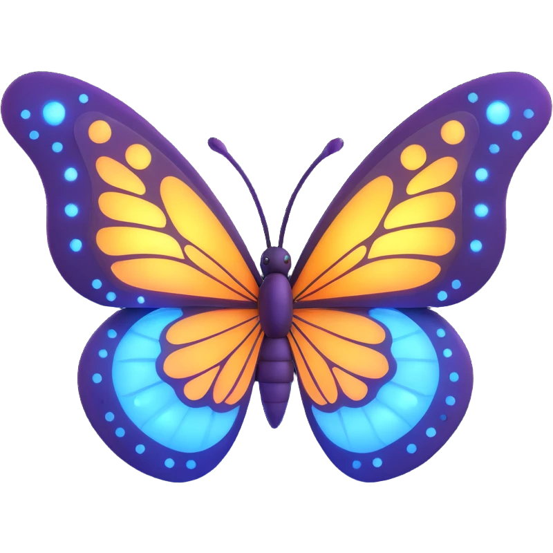 Add more decorations: more magical dust, glowing particles, and light effects around the butterfly. Maintain the 3D cartoon, elegant, fantasy style with a transparent background. emoji