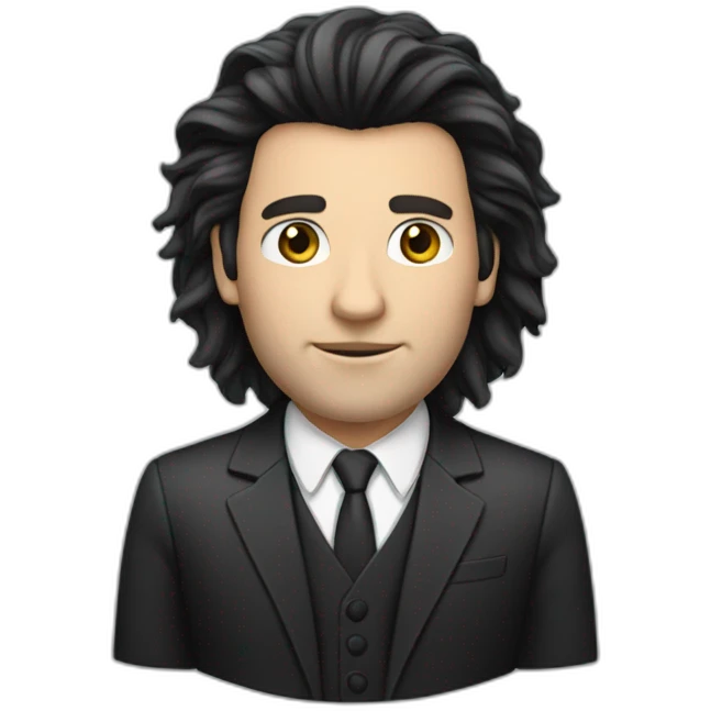 Caucasian man with black lion's mane hair and wearing a suit emoji