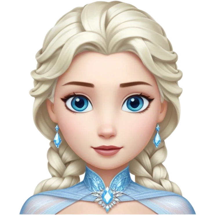 Cinematic Realistic Elsa Portrait, depicted with lifelike skin texture, soft natural lighting, and intricately detailed platinum blonde hair styled elegantly. Her striking, expressive blue eyes exude confidence and grace, complemented by a serene and regal expression. She is dressed in her signature icy attire, with shimmering fabric textures and delicate folds that catch the light beautifully. The portrait features a soft, enchanting glow with a cool, radiant finish, capturing the essence of timeless elegance in a realistic and painterly style, evoking a sense of depth and authenticity. emoji