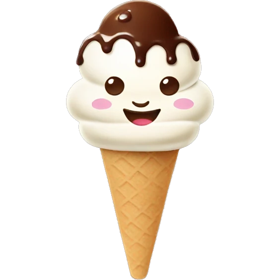 Chocolate ice cream without waffles , on a stick, flat shape, with a smile emoji