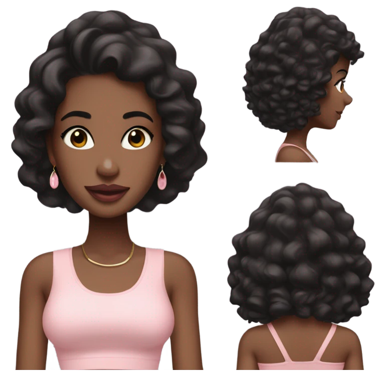 Black girl with wavy black hair wearing a light pink crop top with earrings in with lipgloss emoji