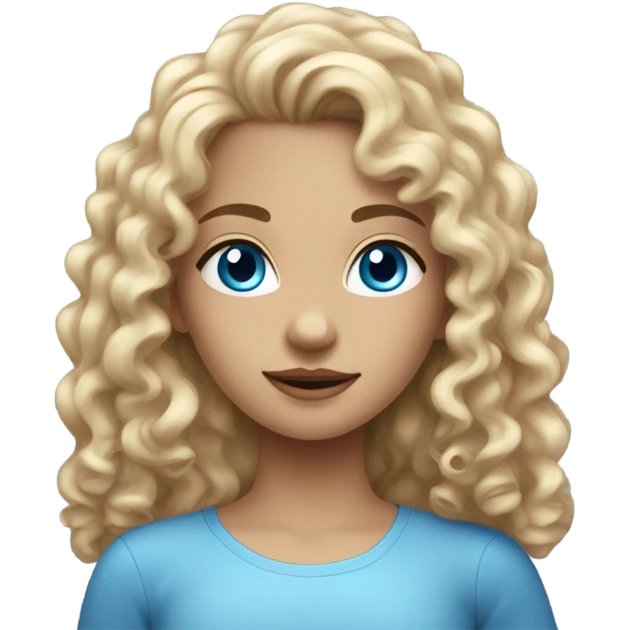 Beautiful Girl with long curly fair hair, blue eyes,  emoji