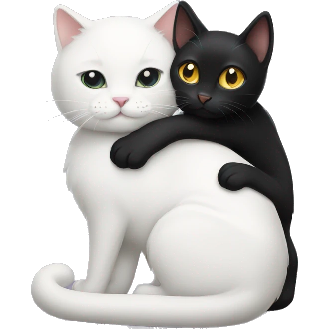 A white cat hugging a black cat emoji