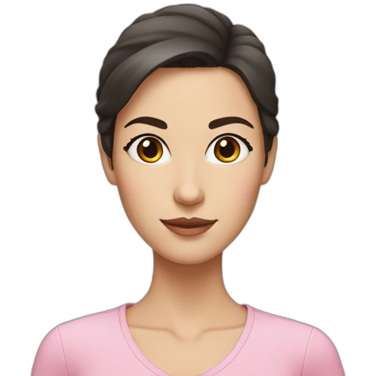 woman with dark brown hair and grey eyes in pink emoji
