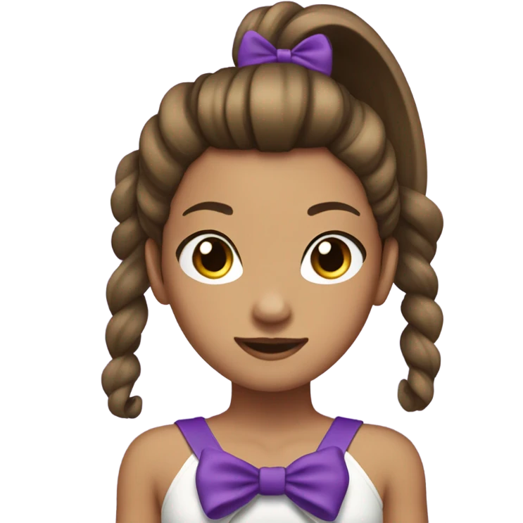 tan girl with brown hair in a high puffy ponytail with a purple bow in front emoji
