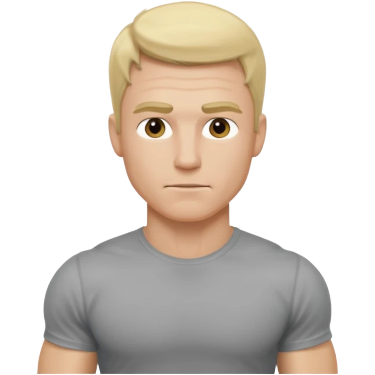 fais le meme blond, tee shirt gris mais musclé et fin emoji