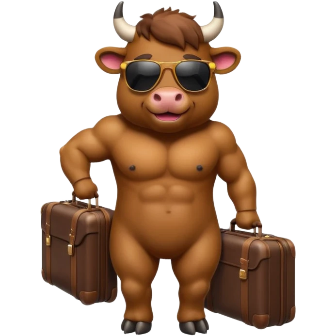 generate an emoji of a bull that is travelling. maybe wearing sunglasses or drinking a drink or carrying a suitcase emoji