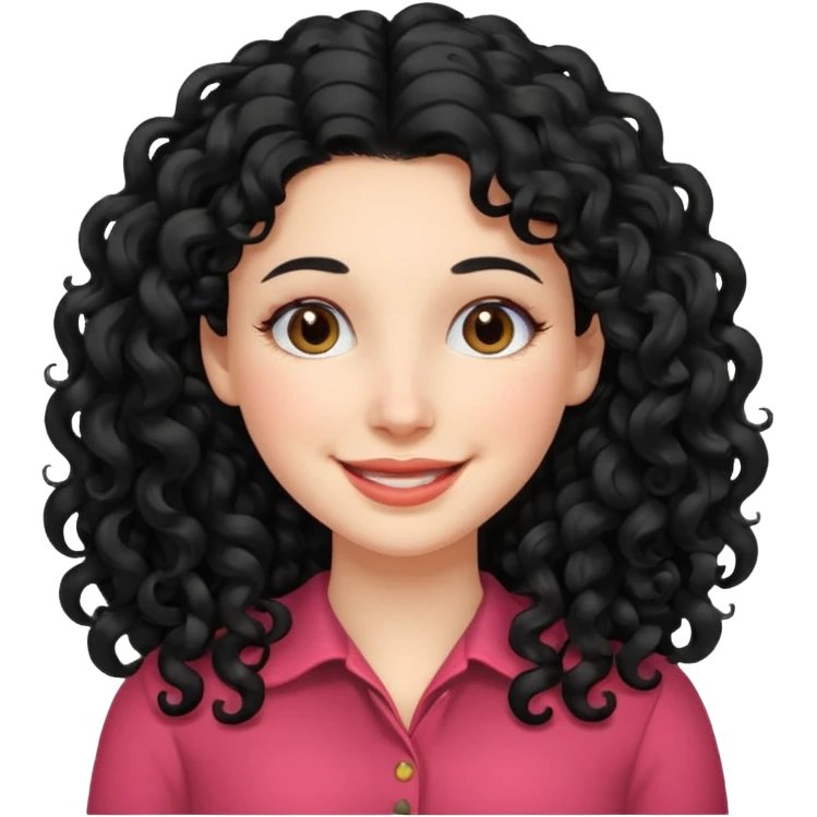 mujer blanca con cabello largo rizado negro sonriendo  emoji