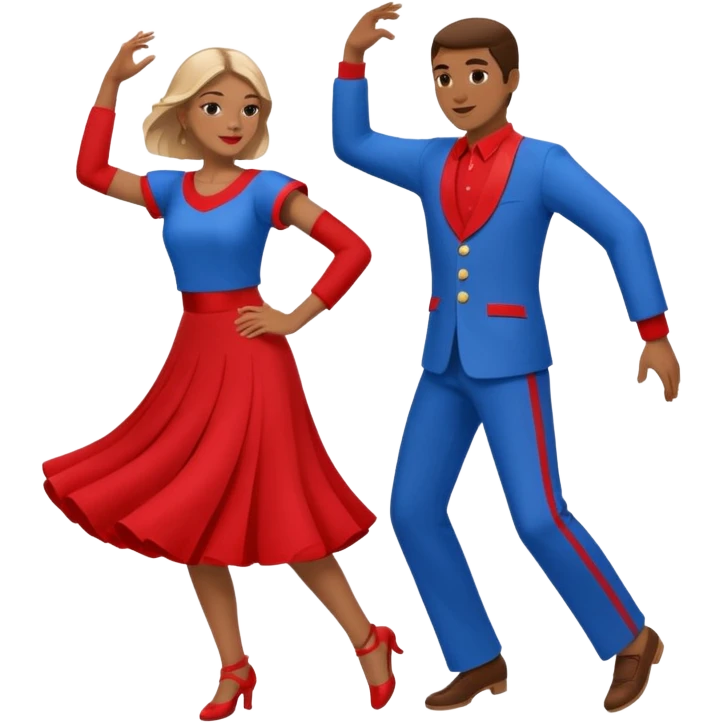 Two people dancing wearing bue and red emoji