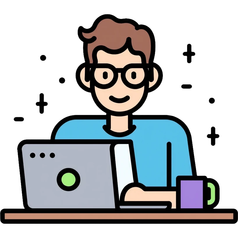 Junior IT Specialist with small laptop, single monitor, basic tools emoji