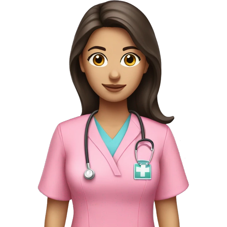 Pretty brunette nurse in pink scrubs emoji