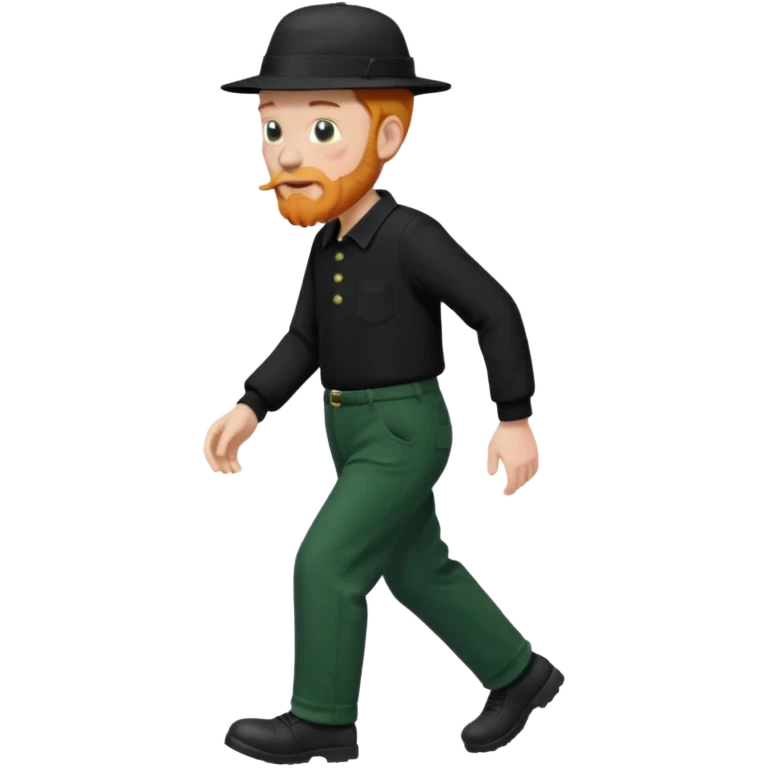 גבר זקן ג'ינג'י מלא כובע שחור הפוך חולמה שחורה ומכנסיים ירוקות ארוכות מבצע הליכה במקום  emoji