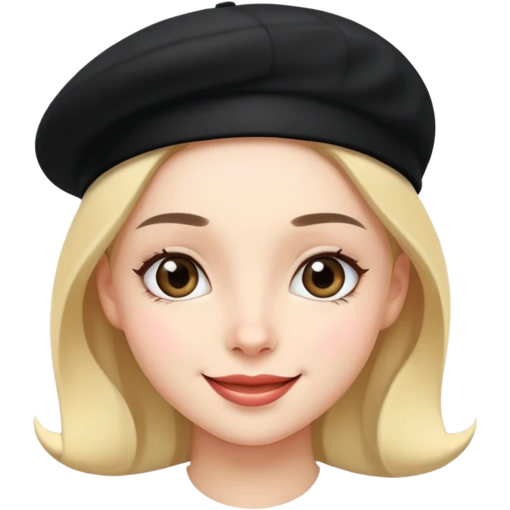 girl with a black beret, happy face emoji