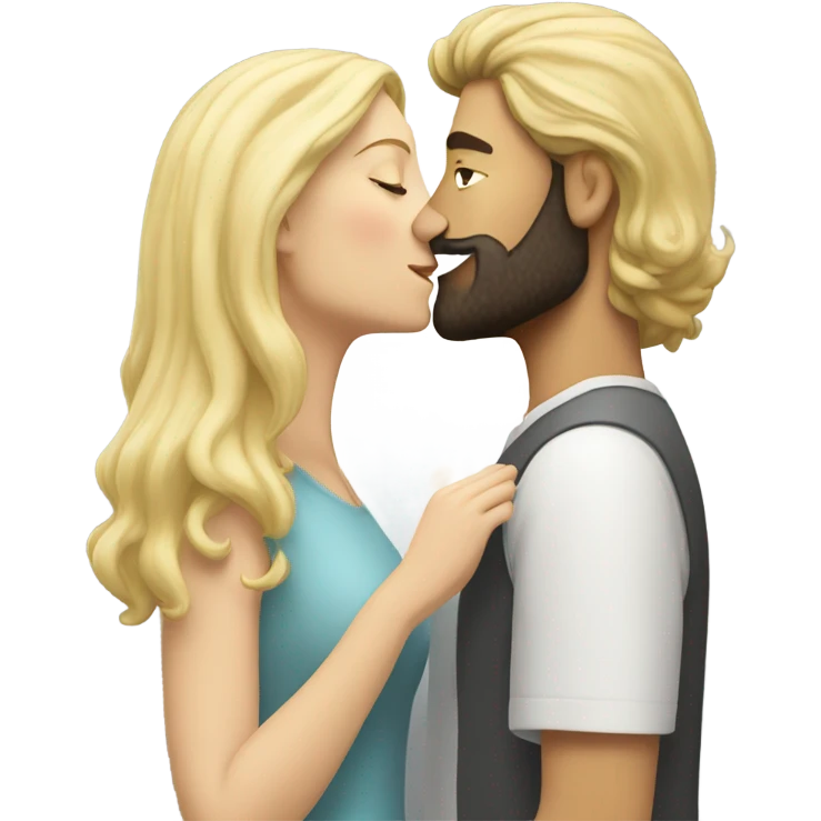 White skin Man with dark hair and beard kissing white woman blonde long hair  emoji