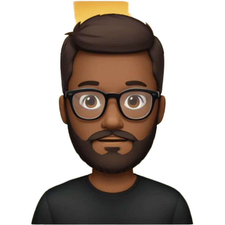 create a emoji man with beard black and dark brown hair , and glasses wooded color, sunkissed skin color, with a IA simbol and black shirt emoji