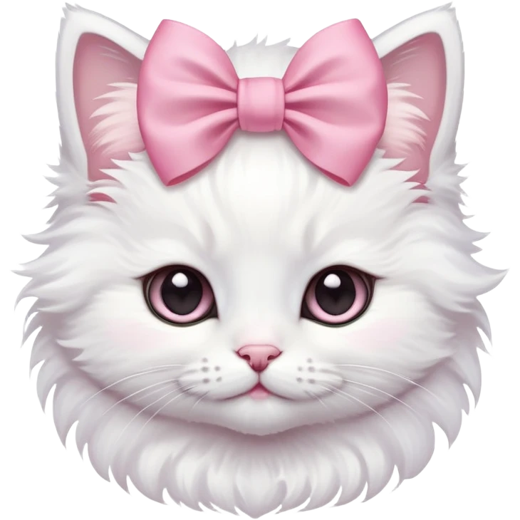 White fluffy kitten with pink bow on head emoji
