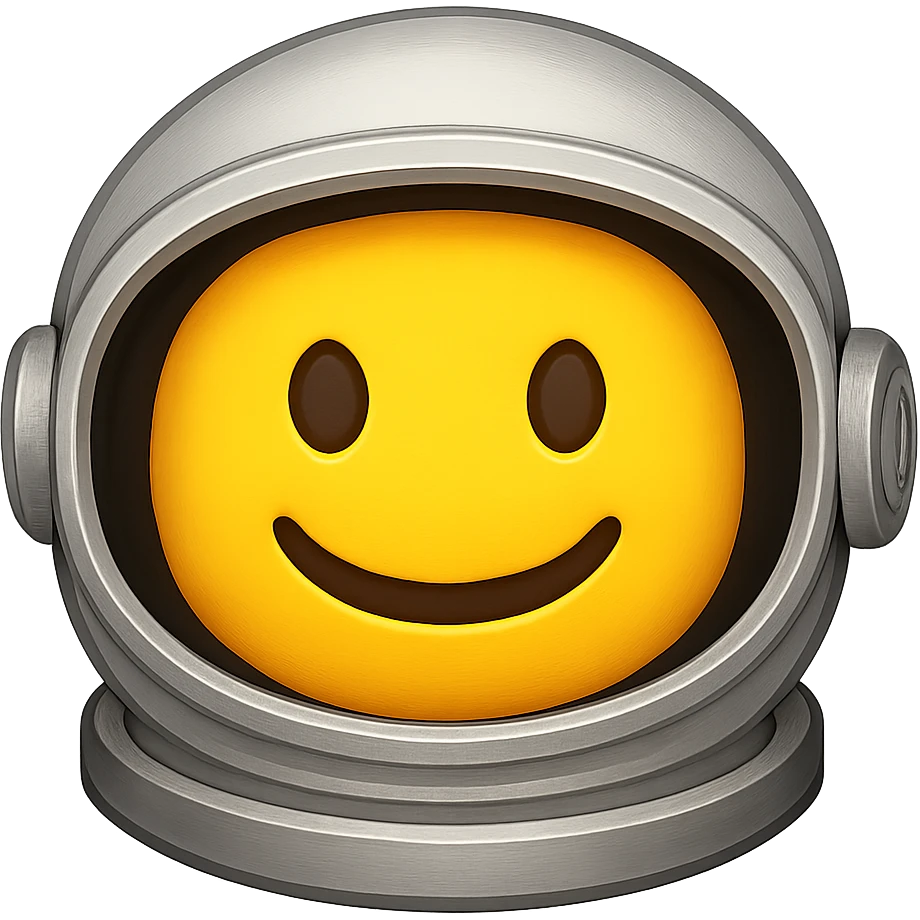 yellow face with silver astronaut helmet, digital illustration, emoji style emoji