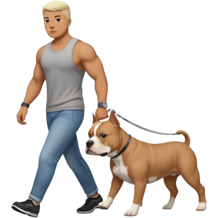 Guy walking an American Bully emoji