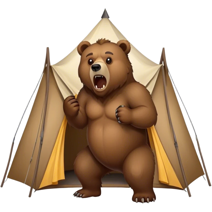 angry grizzly bear growling at a tent beside him emoji