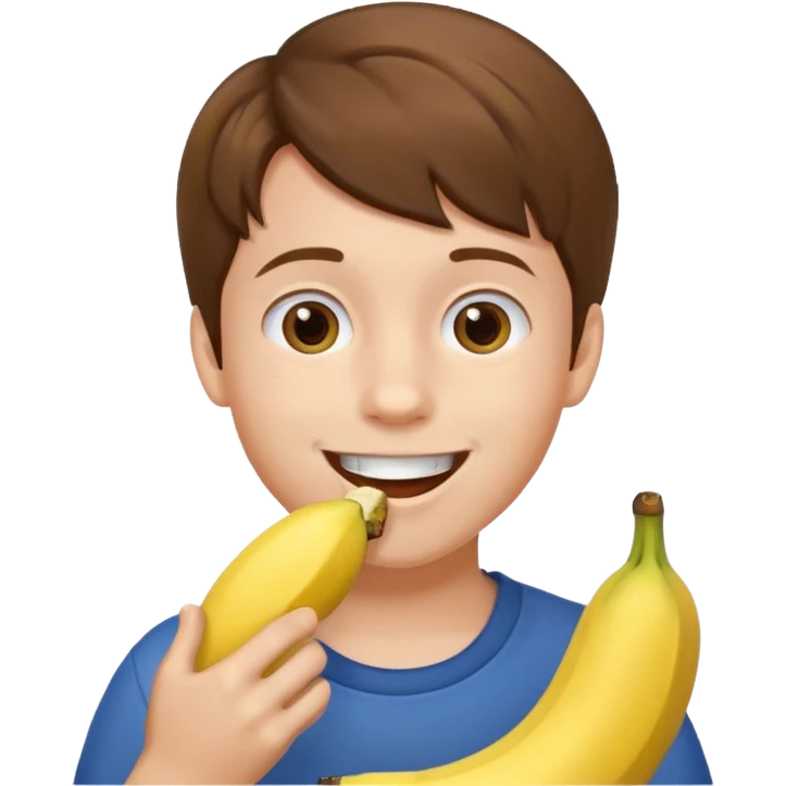 мальчик ест банан и ему нравится emoji