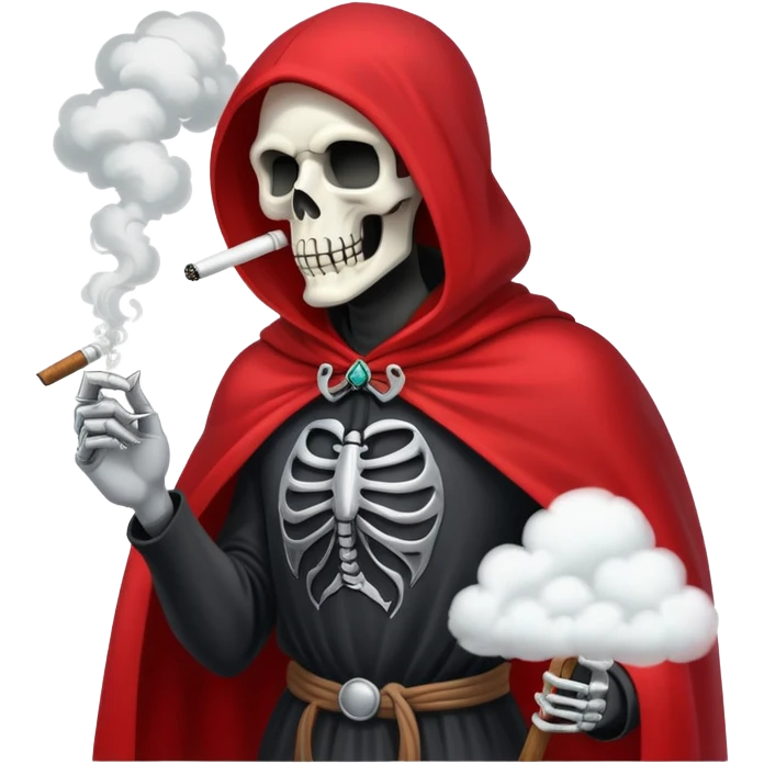 grim reaper in red cape smoking weed with loads of smoke in the air emoji