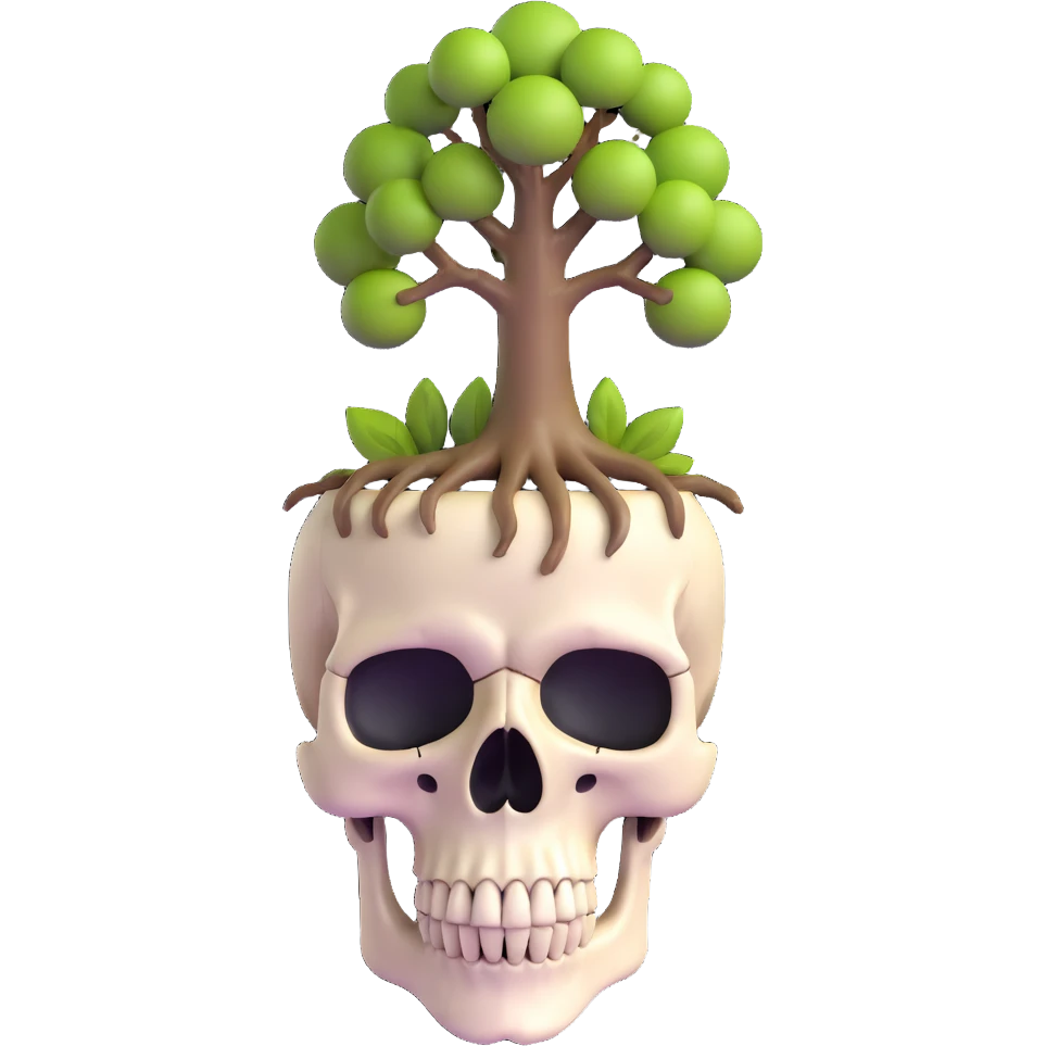 skull with a tree growing from the top emoji