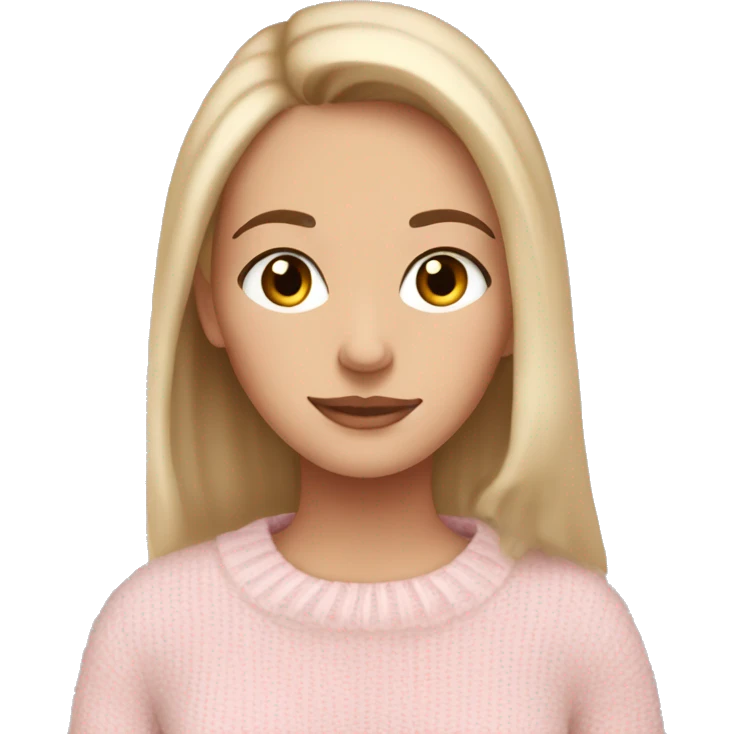 Pretty brown eyed white girl with light pink sweater reading cozy emoji