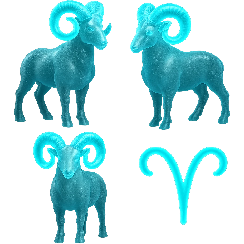 "A digital illustration of the Aries zodiac sign, a majestic ram with glowing horns, incorporating the color #00d9ff prominently in its design, celestial background, mystical and cosmic atmosphere" emoji