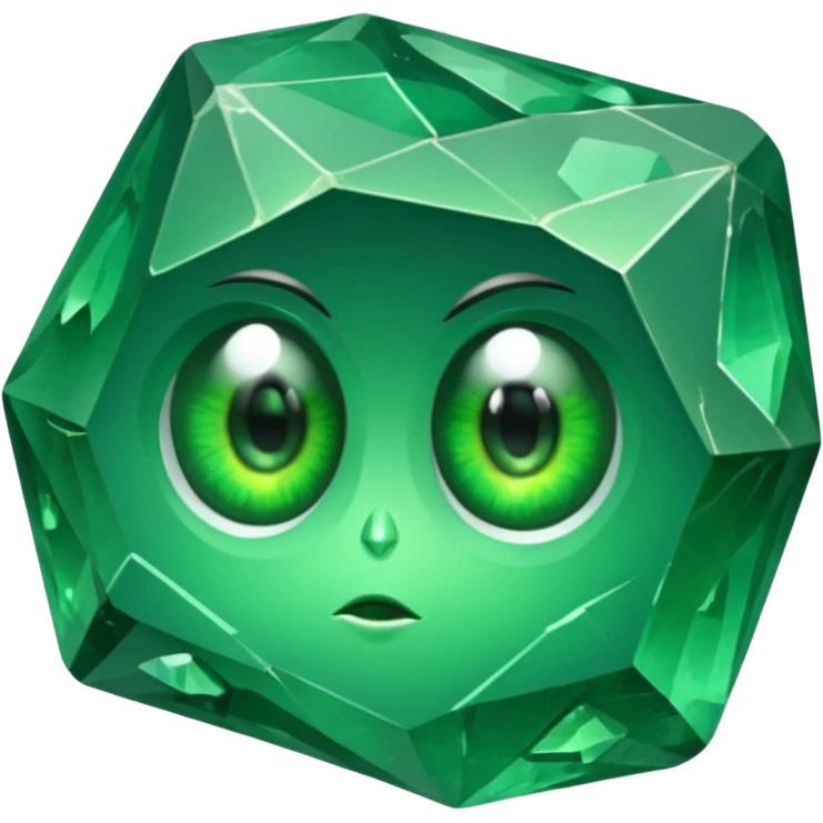 very sharp green gem mineral , multiple irregular chunks, very shiny with two eyes emoji