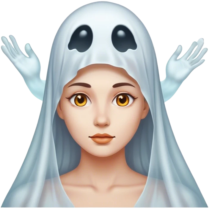 A woman with a ghost over her head emoji