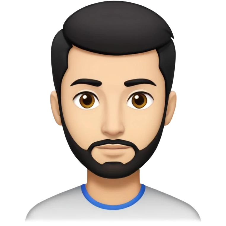 Emoji man's head of South Asian male with light skin, 5 o-clock shadow thin beard, pompadour hairstyle, bangs, right side hair part, and black hair. Medium fair-skinned Pakistani. Brown eyes. emoji
