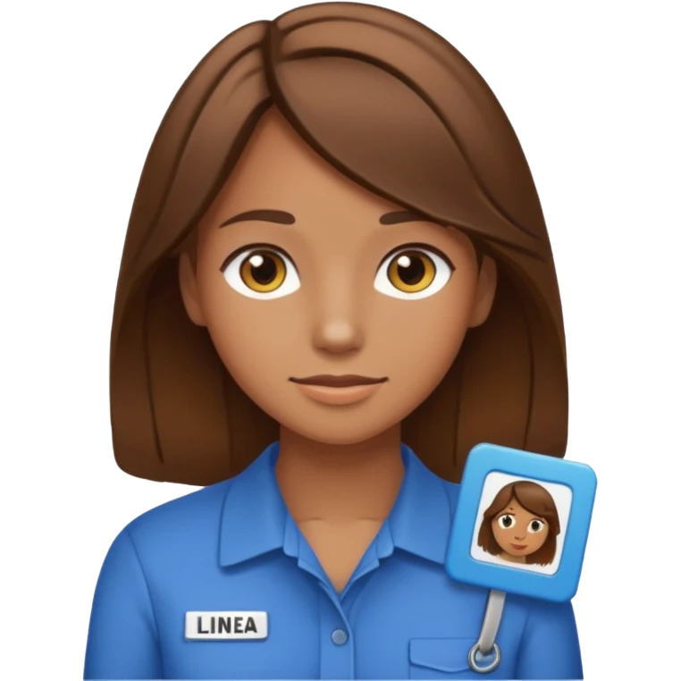 Give Linnea brown hair and a nametag that says Linnea emoji
