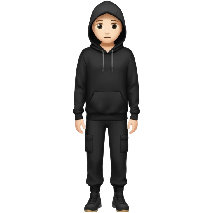 fullbody Mysterious man in black hoodie, hands in pockets and black pants emoji