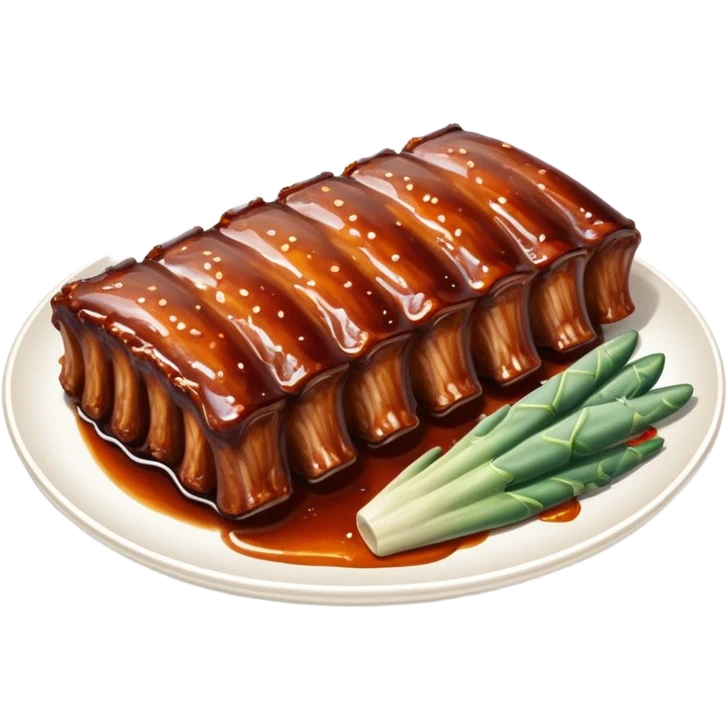 cinematic-realistic-barbeque-ribs-dish-emoji,-depicted-as-succulent,-slow-cooked-ribs-with-a-sticky-smoky-glaze-rendered-with-rich-textures-and-dynamic,-appetizing-lighting. baby back spare ribs emoji