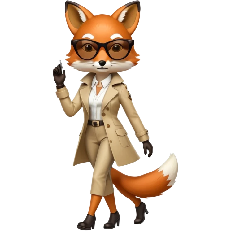 serious anthropomorphised female fox in stylish outfit with sunglasses, walking with confidence, full-body emoji
