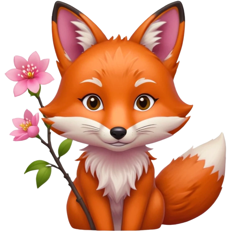 Fox holding a blossom and wearing a blossom emoji