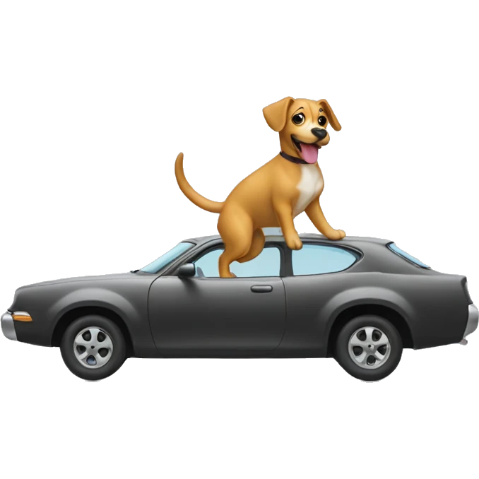 A dog flying on a car with a long tail emoji