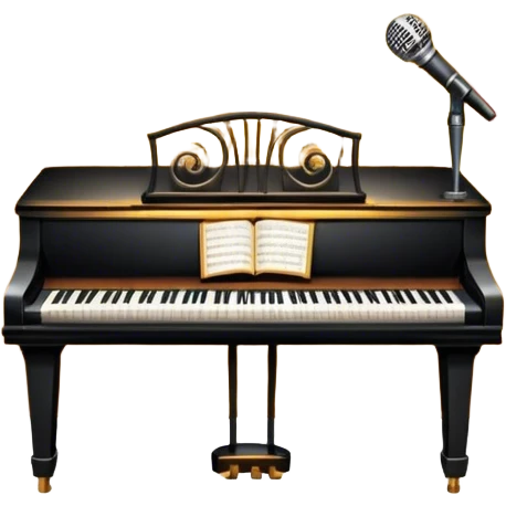 Icon for 50s American Musical Theater: a retro stage with neon lights, a classic microphone, musical notes, vintage theater curtains, and Broadway-style elements. Avoid focusing solely on the piano. Transparent background. emoji
