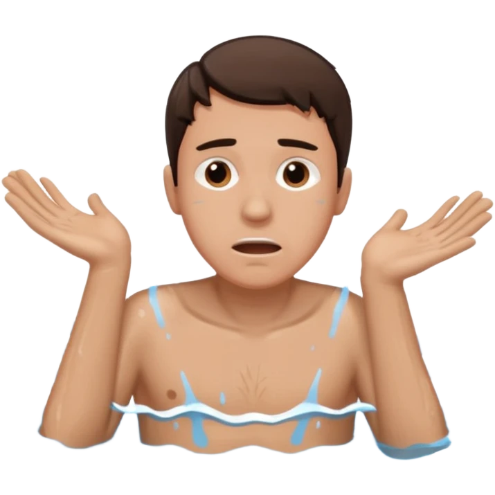 clothed brunette Man drowning in large pool of water with splashes   emoji