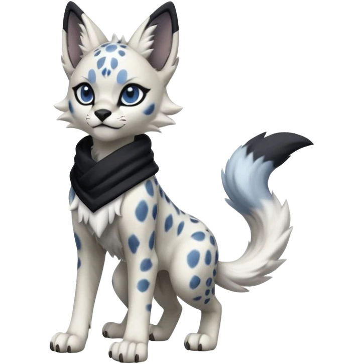 Cool edgy cute adorable hyper-realistic badass Serval-Lycanroc-Snow-Leopard-Absol-Fakémon-hybrid-creature (full body) wearing a black scarf emoji