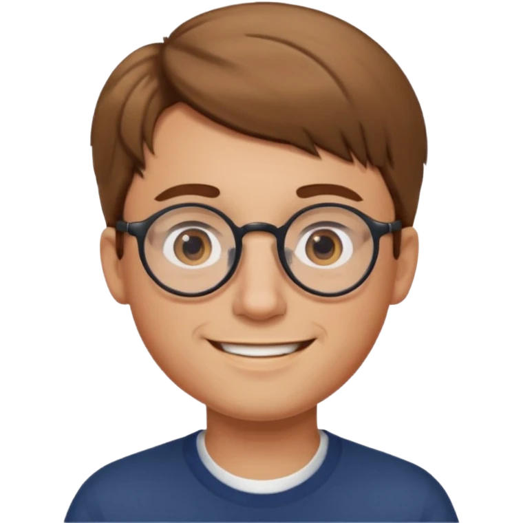 homme cheveux court marron clair sans barbe sourrir avec lunettes rondes emoji