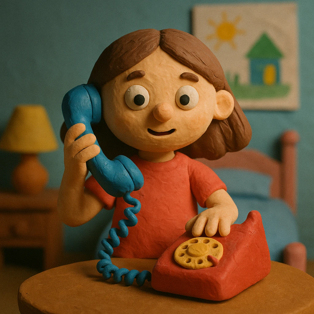 girl talking on telephone in her room emoji