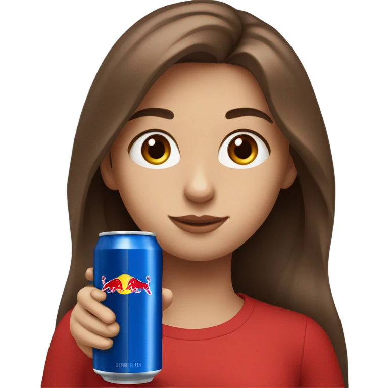 Girl with blue eyes long brown hair holding Red Bull drink emoji