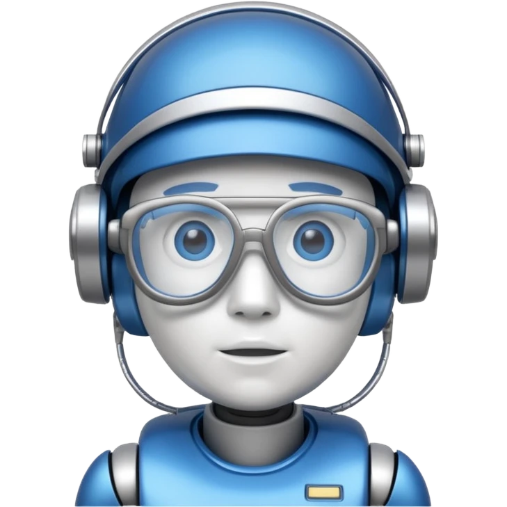 blue and white astrobot with copilot glasses emoji