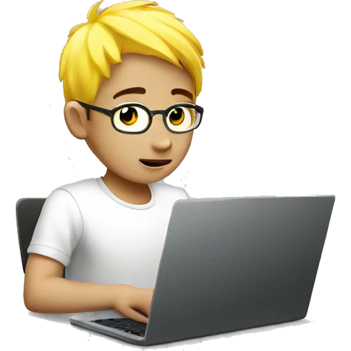 Graphic Designer asian boy with yellow hair with laptop emoji