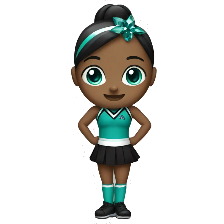 cheerleader in teal and black uniform with gems emoji