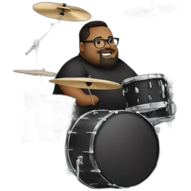 Fat boy Beard glasses playing drumset emoji